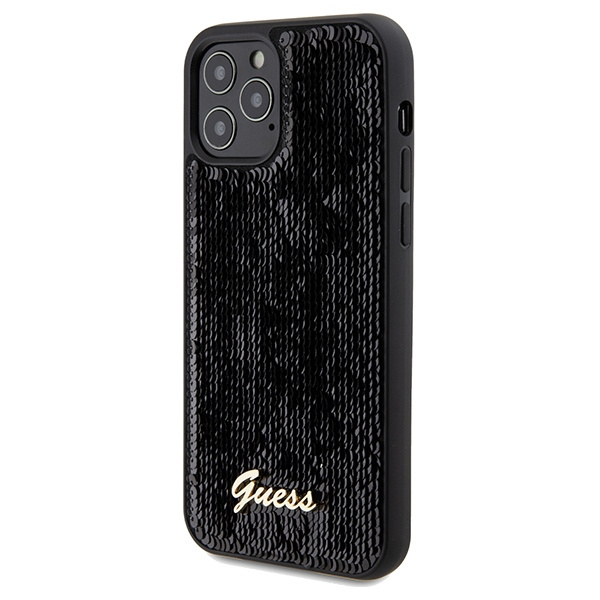 Guess GUHCP12MPSFDGSK Apple iPhone 12 / 12 Pro hardcase Sequin Script Metal black