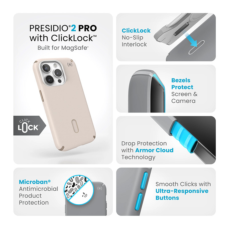 Speck Presidio2 Pro ClickLock & MagSafe Apple iPhone 15 Pro (Bleached Bone/Heirloom Gold/Hazel Brown)