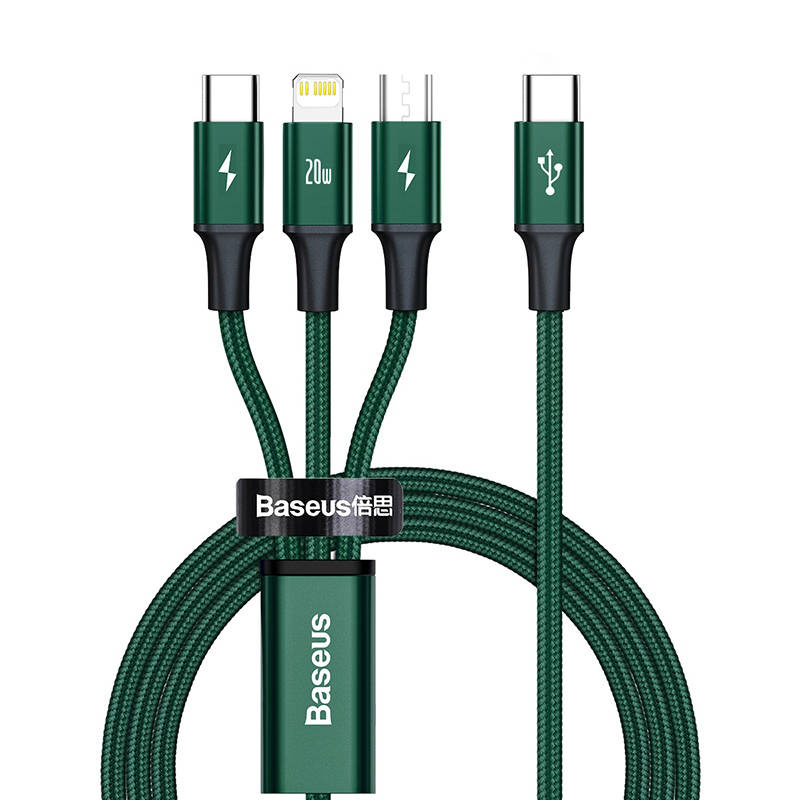 Baseus Rapid Series 3-in-1 cable USB-C micro USB / Lightning / USB-C, 20W, 1.5m (green)