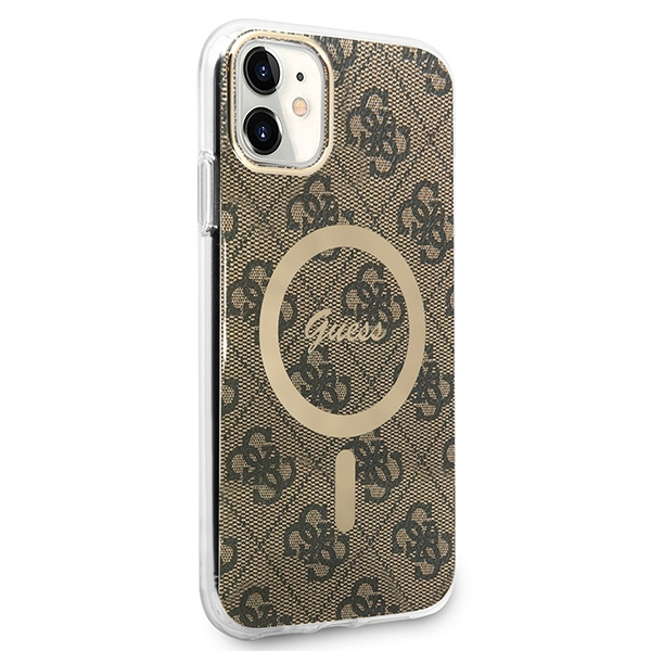 Guess GUBPN61H4EACSW Case + Wireless Charger Apple iPhone 11 brown hard case 4G Print MagSafe