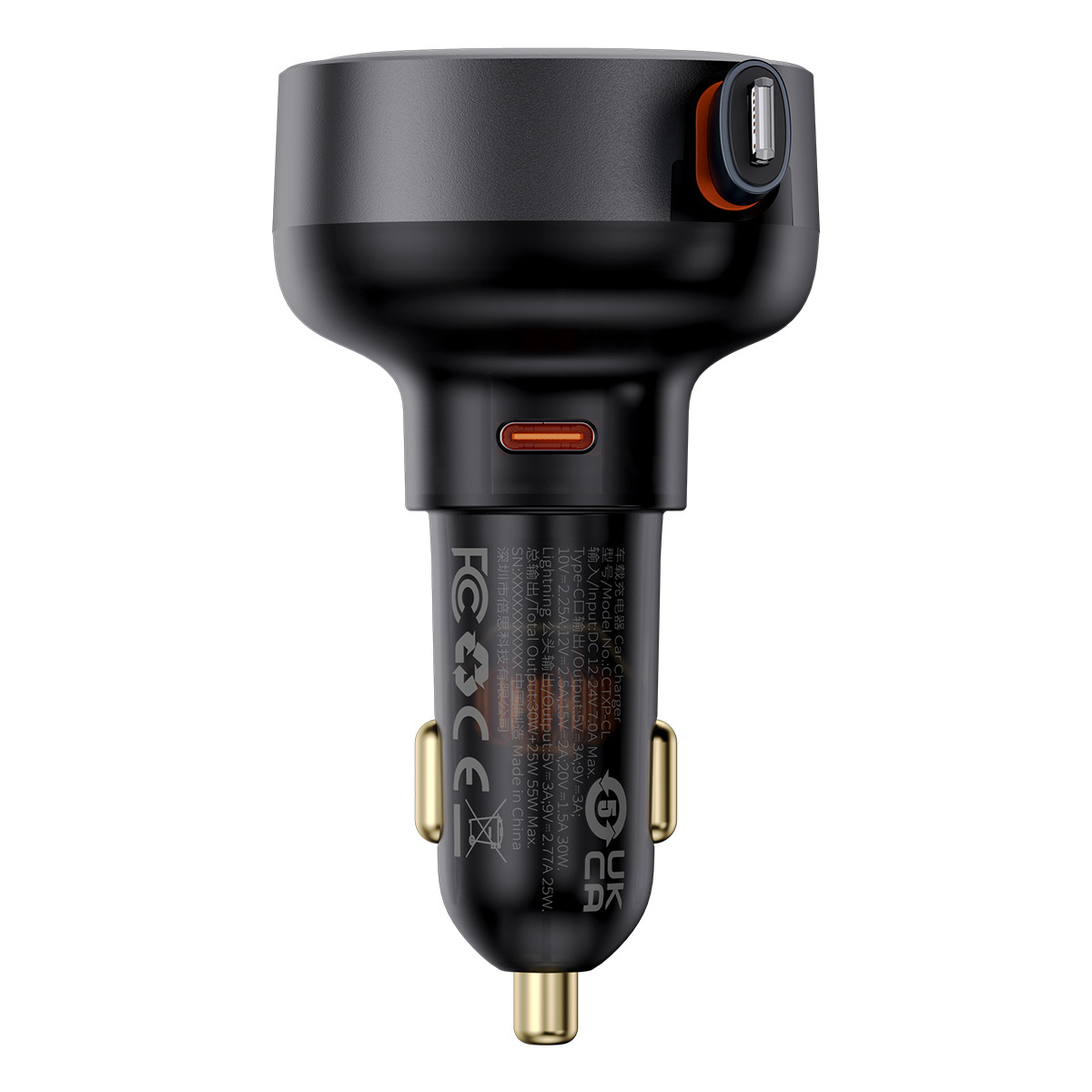 Baseus Enjoyment Pro USB-C car charger + built-in Lightning cable 60W black