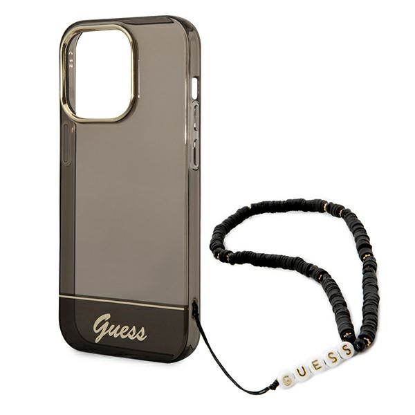 Guess GUHCP14XHGCOHK Apple iPhone 14 Pro Max black hardcase Translucent Pearl Strap