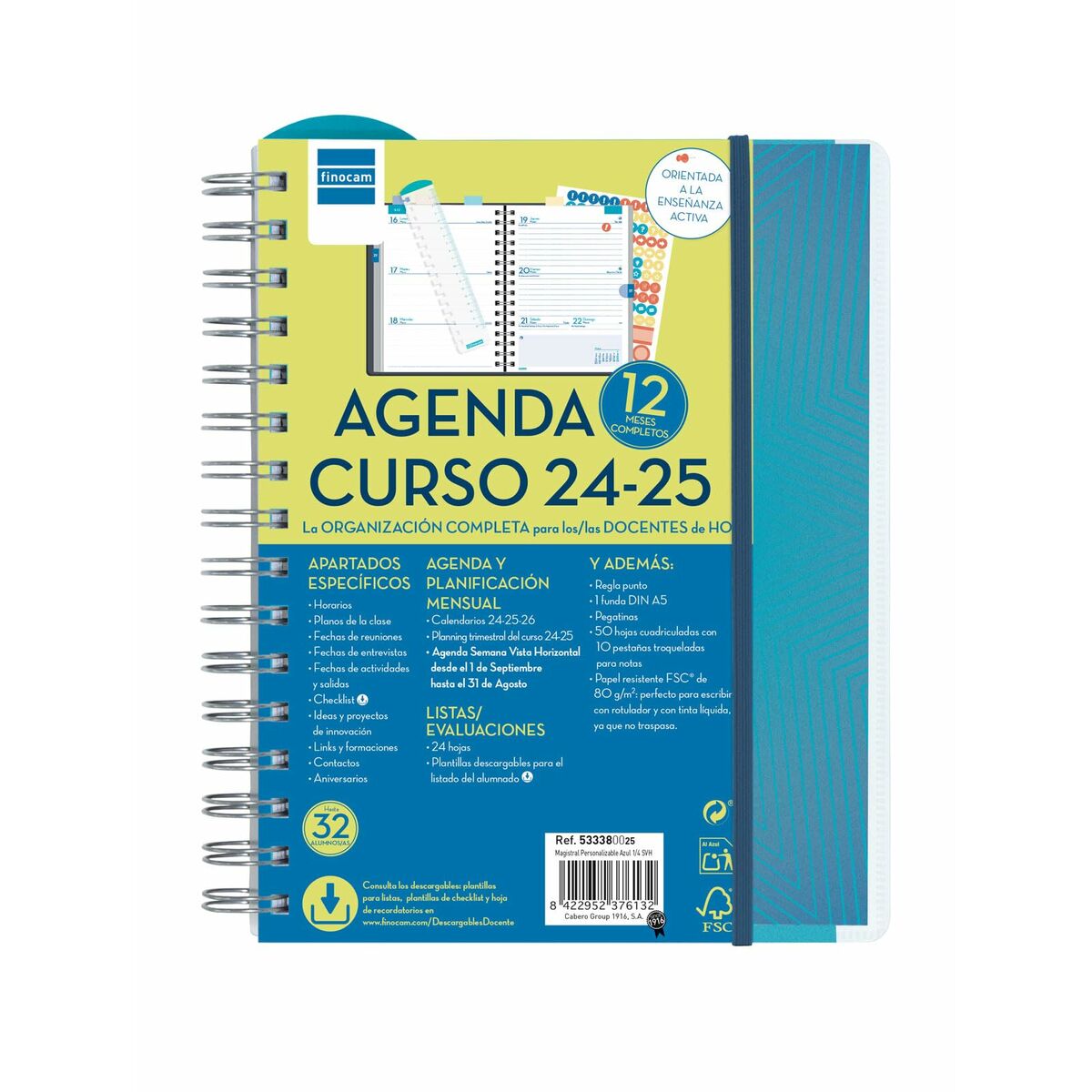 Diary Finocam Blue Quarto 15,5 x 21,2 cm 2024-2025 Teaching