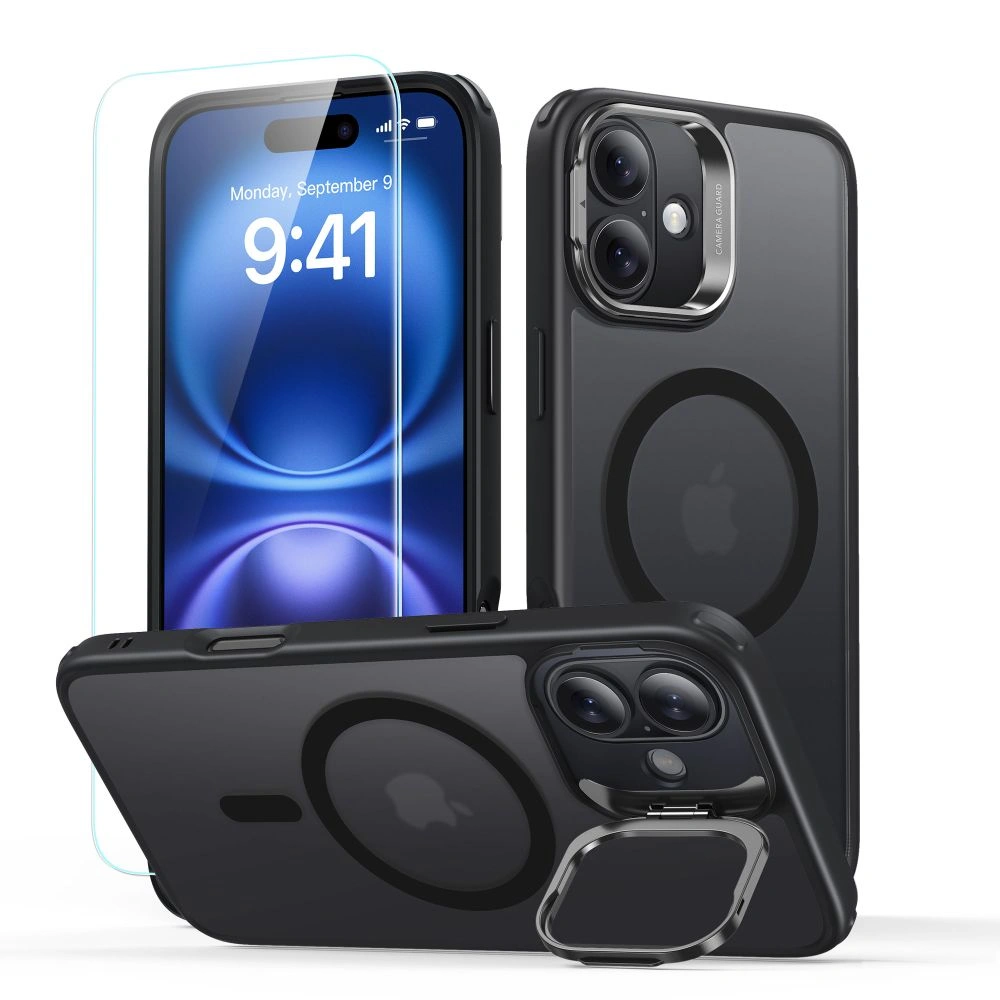 ESR Classic Hybrid Kickstand Halolock MagSafe & Tempered Glass Apple iPhone 16 Frosted Black