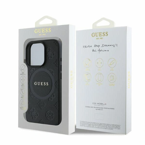 Case Guess GUHMP16LPSAPSMEK Apple iPhone 16 Pro hardcase Saffiano Peony Classic Logo MagSafe black
