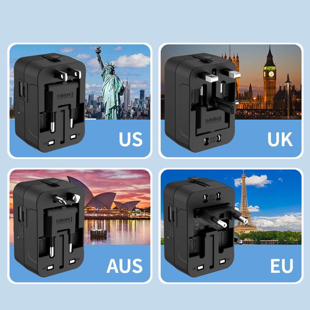 Adapter podróżny Tech-Protect TA300 Travel Adapter EU / UK / US / AU Black