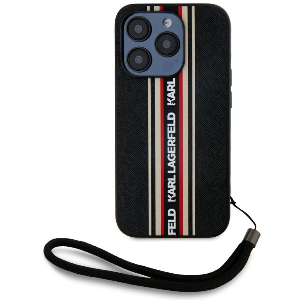Etui Karl Lagerfeld Saffiano Athleisure Stripes Cord do Apple iPhone 15 Pro czarno-czerwony