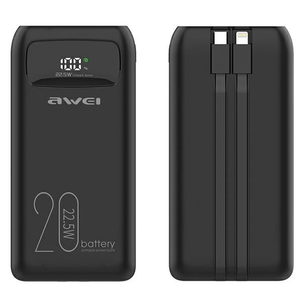 AWEI P169K Powerbank 20000mAh 22.5W black Display + PD/Lightning Cable