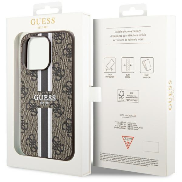 Guess GUHMP14LP4RPSW Apple iPhone 14 Pro brown hardcase 4G Printed Stripes MagSafe