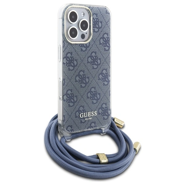 Guess GUHCP16LHC4SEB Apple iPhone 16 Pro hardcase Crossbody Cord 4G Print blue
