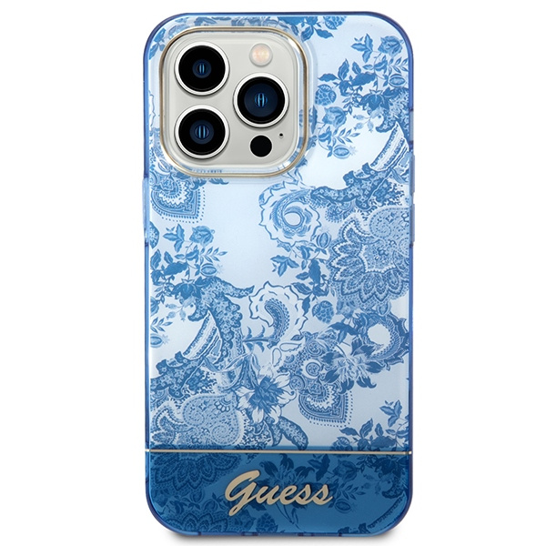 Guess GUHCP14LHGPLHB Apple iPhone 14 Pro blue hardcase Porcelain Collection