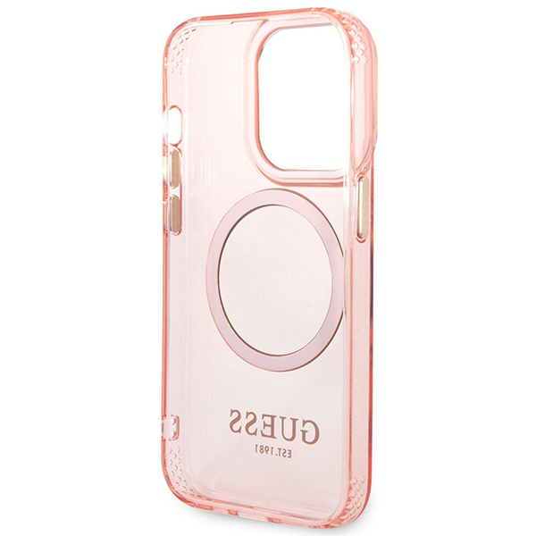 Guess GUHMP14XHTCMP Apple iPhone 14 Pro Max pink hard case Gold Outline Translucent MagSafe