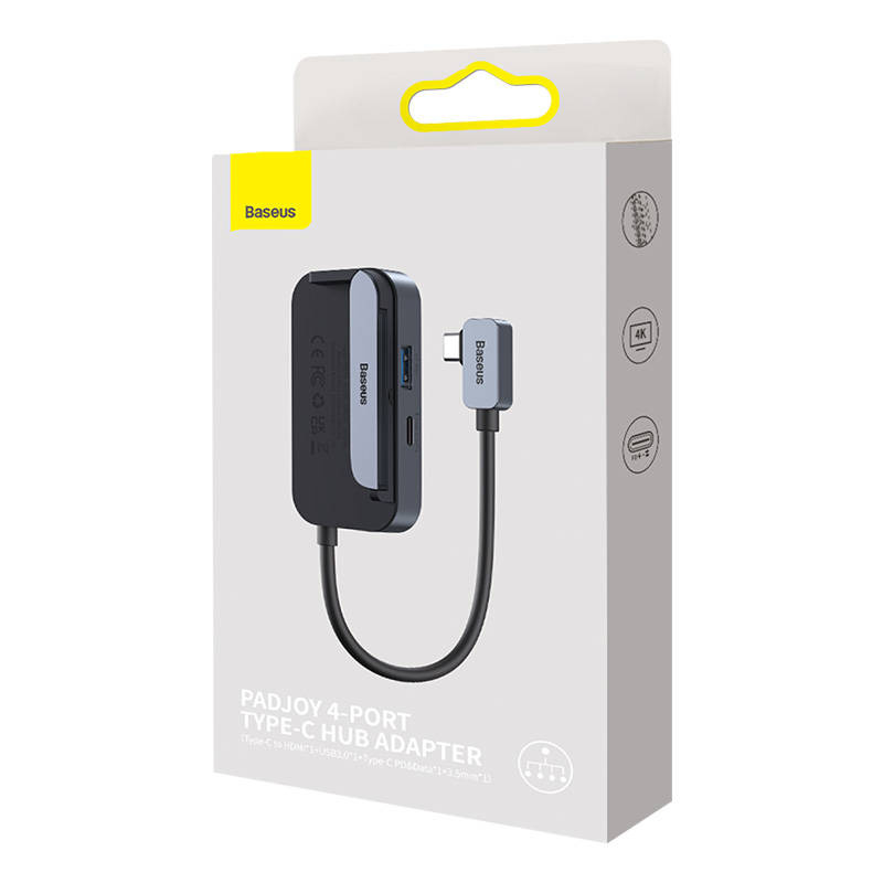 Hub 6in1 Baseus PadJoy Series USB-C - USB 3.0 + HDMI + USB-C PD + jack 3.5mm + SD/TF (gray)