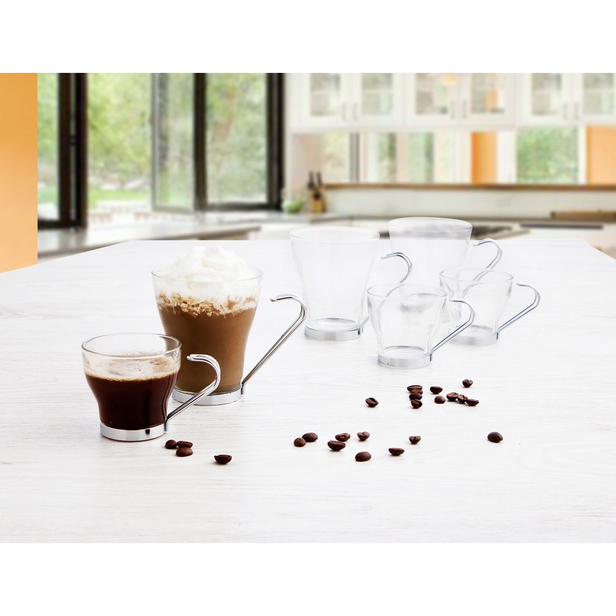 Piece Coffee Cup Set Quid Transparent Steel Glass (250 ml) (3 Units)