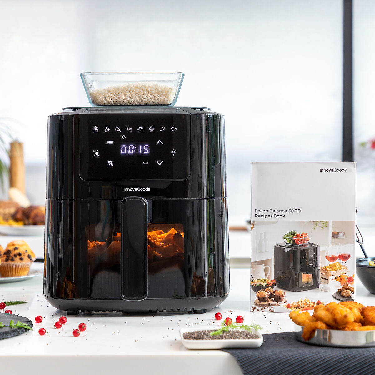 Oil-free Fryer with Weighing Scale InnovaGoods Fryinn Balance 5000 Black Stainless steel 1500 W 5 L Oil-free Fryer with Weighing Scale InnovaGoods Fryinn Balance 5000 Black Stainless steel 1500 W 5 L