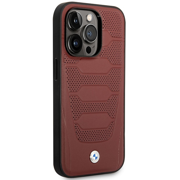 BMW BMHMP14L22RPSR Apple iPhone 14 Pro burgundy Leather Seats Pattern MagSafe