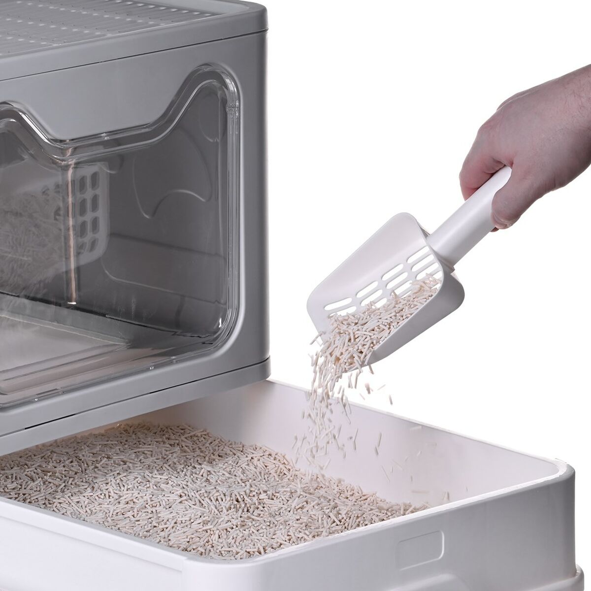 Cat Litter Box Diamentiq Yoko White Grey Plastic Cat Litter Box Diamentiq Yoko White Grey Plastic