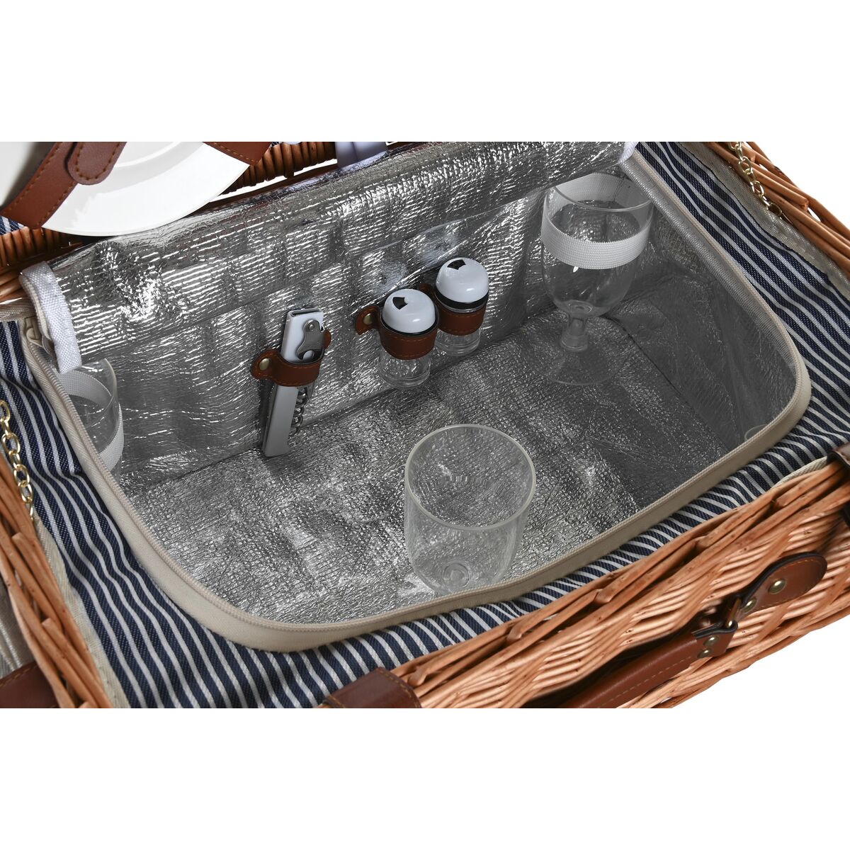 Basket DKD Home Decor Picnic Brown Navy Blue wicker (46 x 30 x 20 cm)
