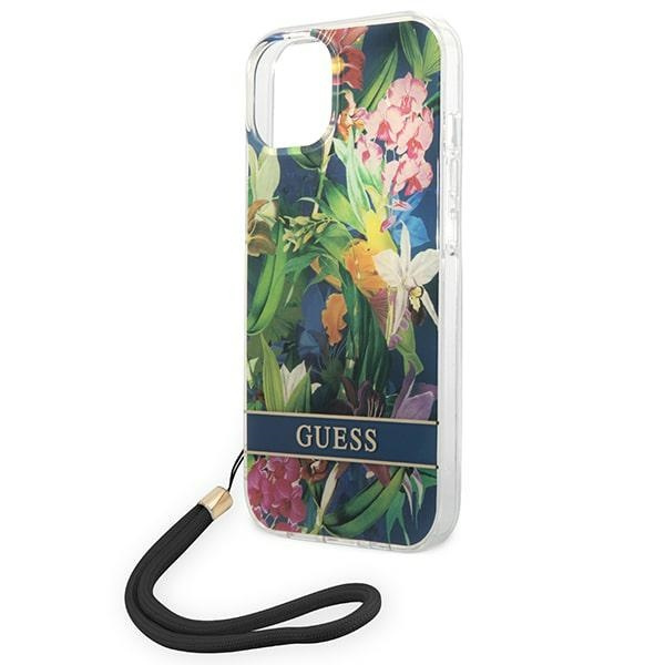 Guess GUOHCP14SHFLSB Apple iPhone 14 blue hardcase Flower Strap