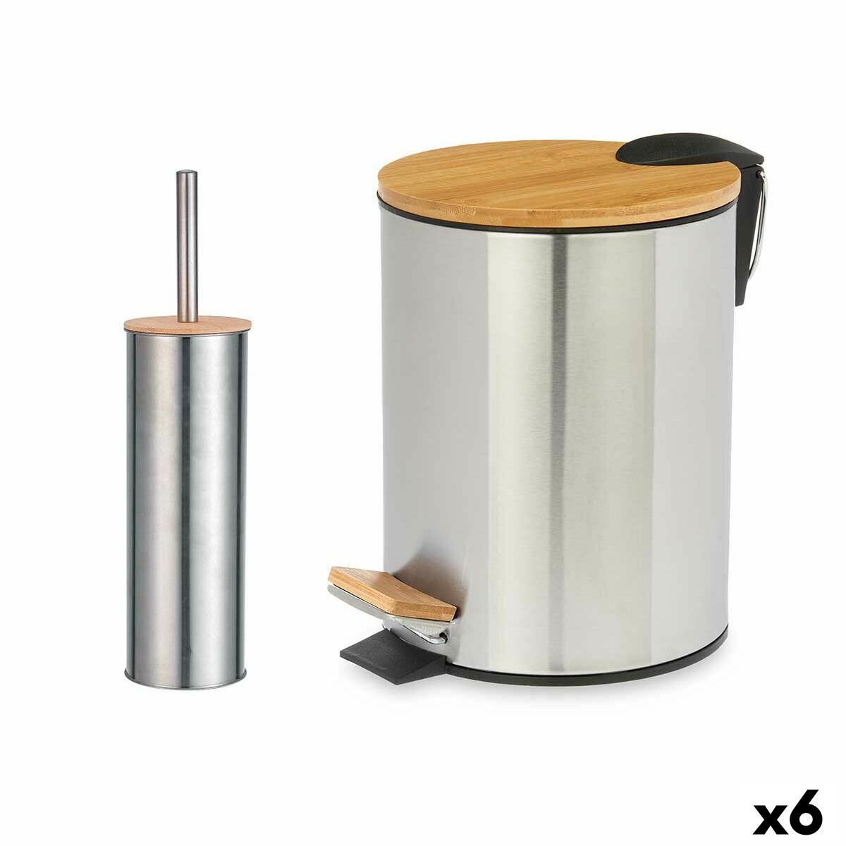 Bath Set Silver Bamboo Stainless steel polypropylene (6 Units) 2 Pieces