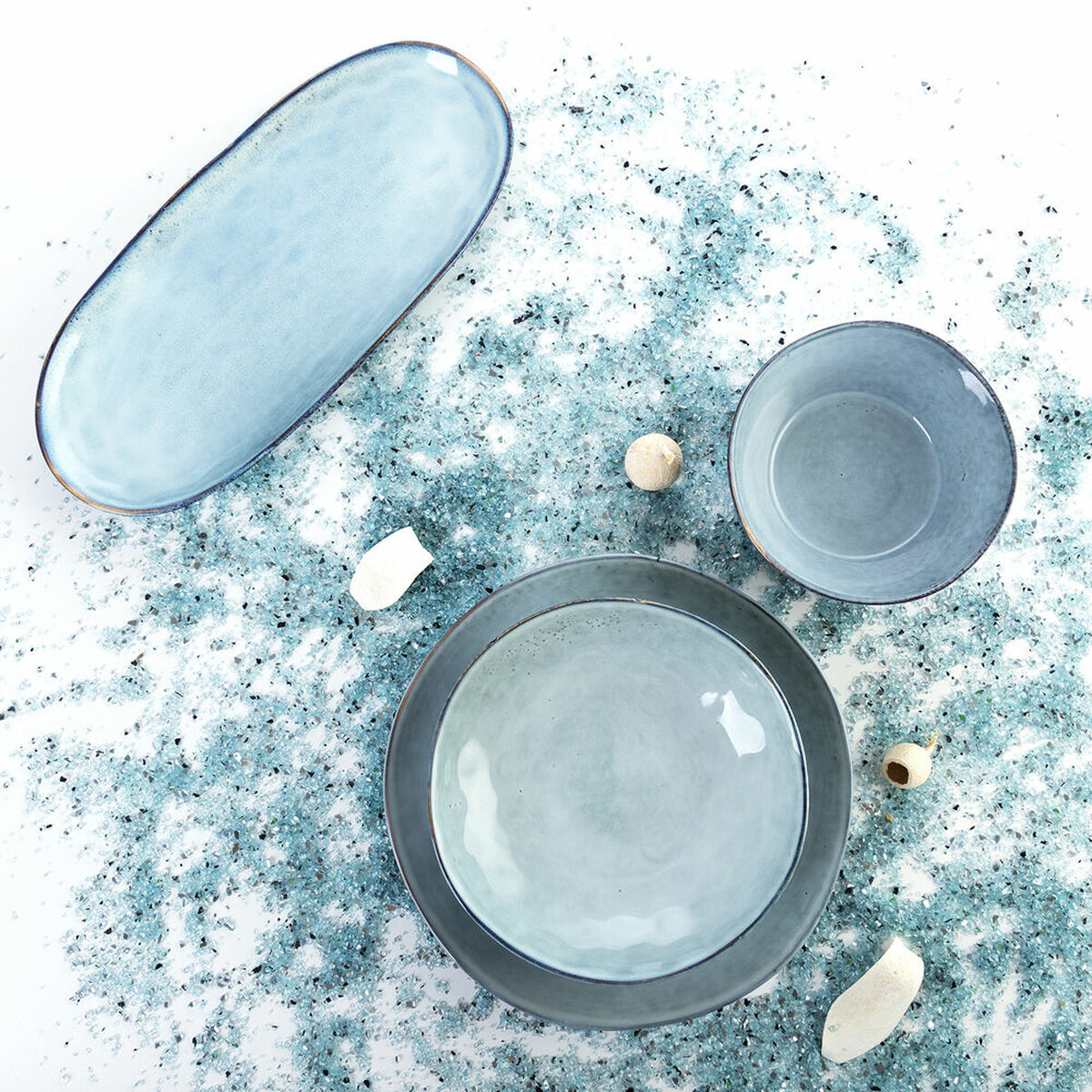 Serving Platter Quid Boreal Ceramic Blue (36 x 16 cm) (Pack 2x)