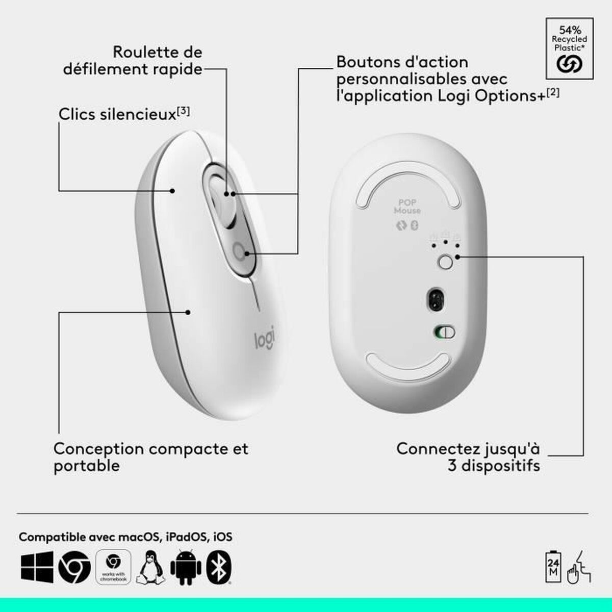 Wireless Bluetooth Mouse Logitech Pop White
