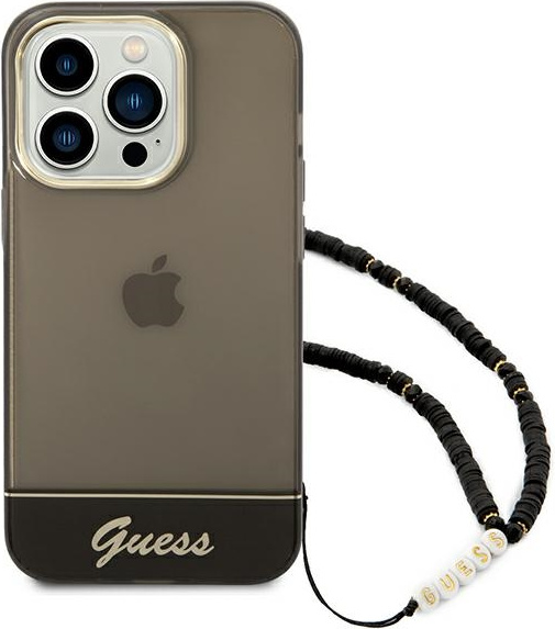 Guess GUHCP14LHGCOHK Apple iPhone 14 Pro black hardcase Translucent Pearl Strap