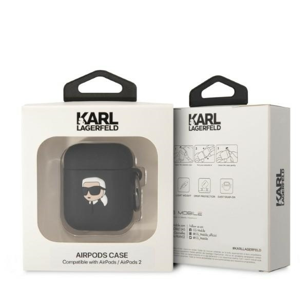 Karl Lagerfeld KLA2RUNIKK Apple AirPods 2/1 cover black Silicone Karl Head 3D