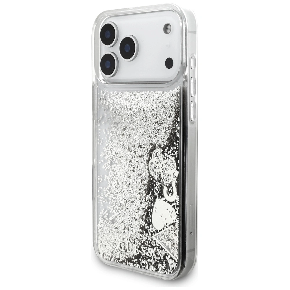 Etui Guess Liq. Glitter Charms do Apple iPhone 17 Pro Max srebrny