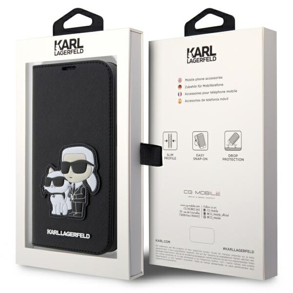 Karl Lagerfeld KLBKP14LSANKCPK Apple iPhone 14 Pro bookcase black Saffiano Karl & Choupette