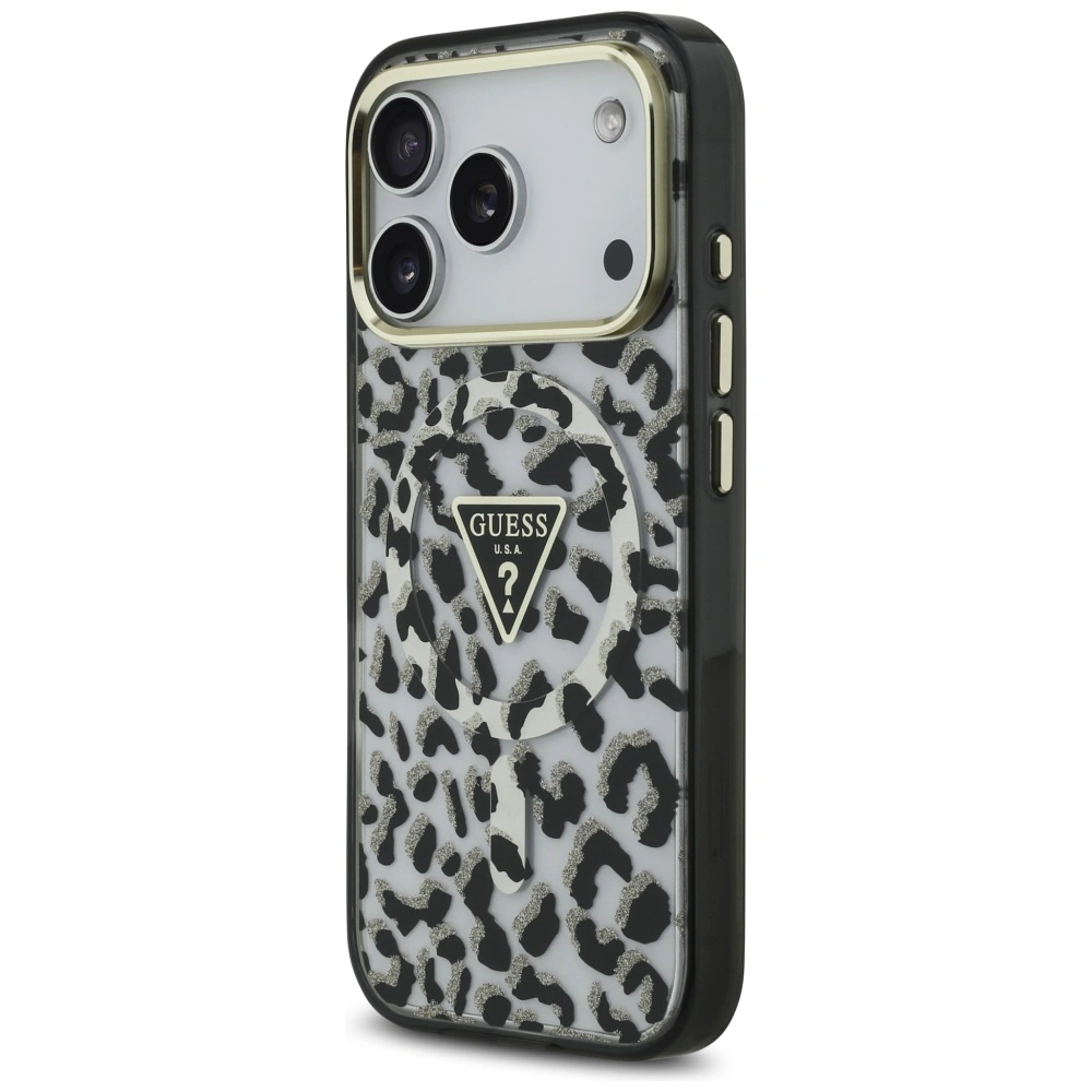 Etui Guess Leopard Glitter MagSafe do Apple iPhone 17 Pro czarny