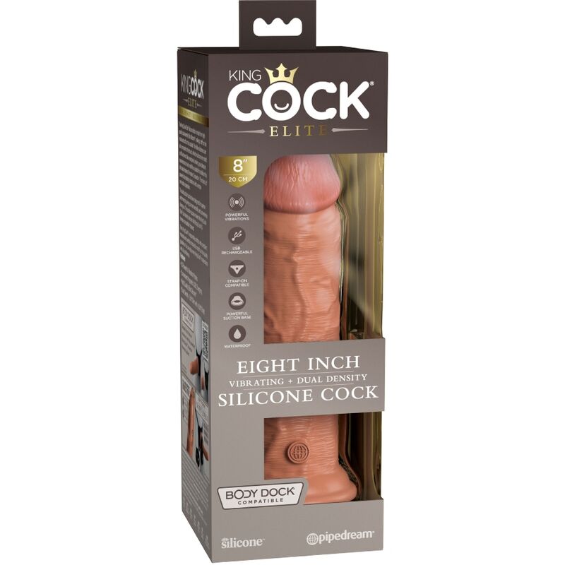 KING COCK ELITE - REALISTIC DILDO VIBRATING & SILICONE 20.3 CM CARAMEL