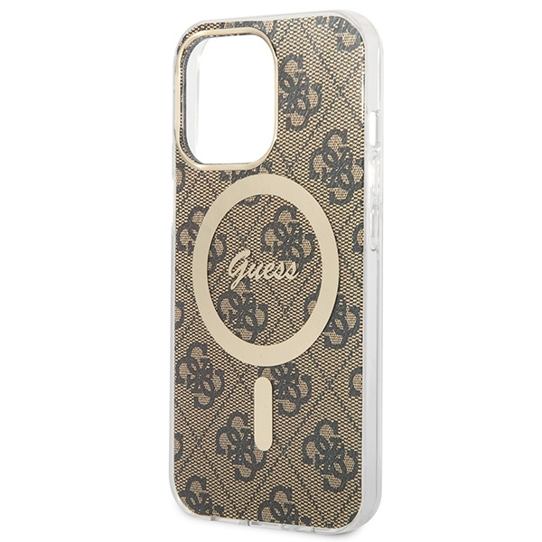 Guess GUBPP13LH4EACSW Case + Wireless Charger Apple iPhone 13 Pro brown hard case 4G Print MagSafe