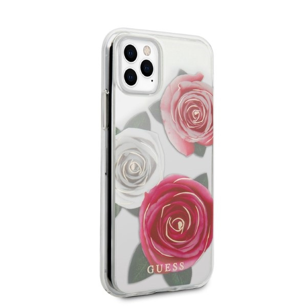 Guess GUHCN58ROSTRT Apple iPhone 11 Pro transparent hardcase Flower Desire Pink & White Rose