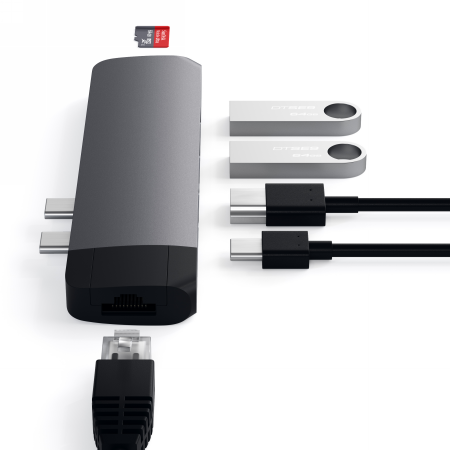 Satechi Type-C Pro Dual USB-C Hub for MacBook USB-C, PD, 87W, 2x USB-A, HDMI 4K, Micro/SD Card Reader