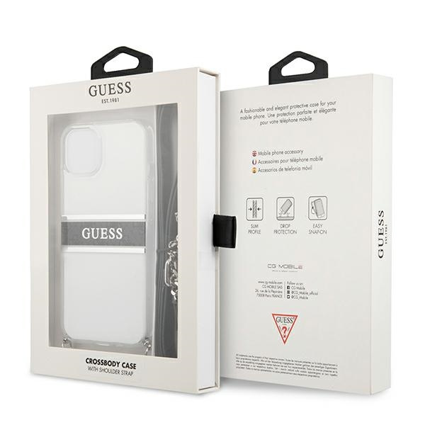 Guess GUHCP13SKC4GBSI Apple iPhone 13 mini Transparent hardcase 4G Grey Strap Silver Chain