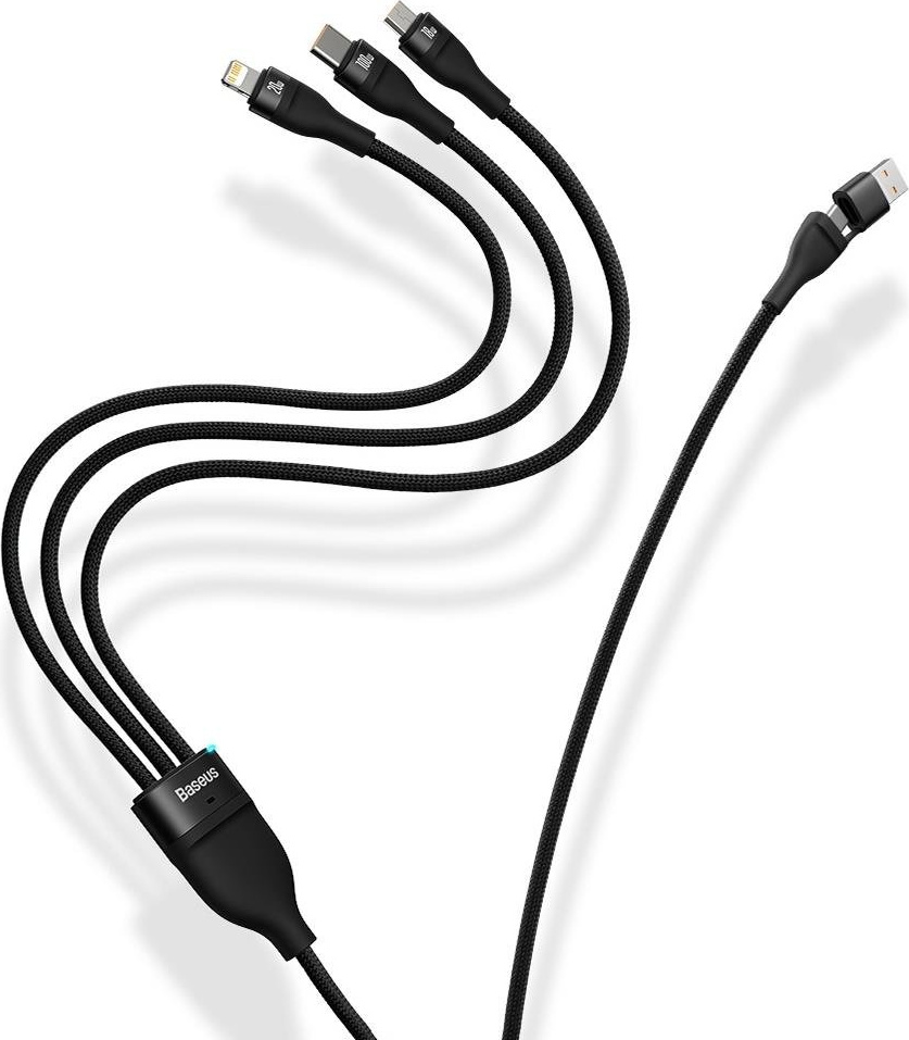 Baseus Flash Series II USB Type C / USB Type A cable - USB Type C / Lightning / micro USB 100 W 1.2 m black