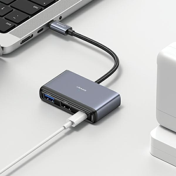 USAMS US-SJ627 HUB 4w1 USB-C / 2xUSB-A 2.0,USB-A 3.0,USB-C dark grey