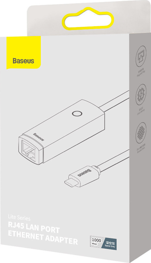 Baseus Lite Series USB Type C adapter - RJ45 LAN socket 1000Mbps black