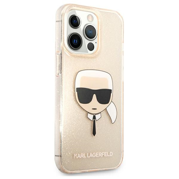 Karl Lagerfeld KLHCP13XKHTUGLGO Apple iPhone 13 Pro Max gold hardcase Glitter Karl`s Head