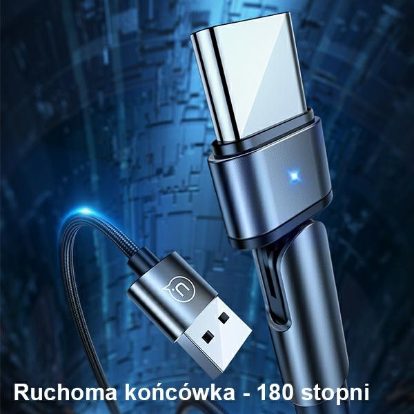 USAMS Nylon Cable Rotatable U60 2A USB-C black 1m SJ477USB01 (US-SJ477)