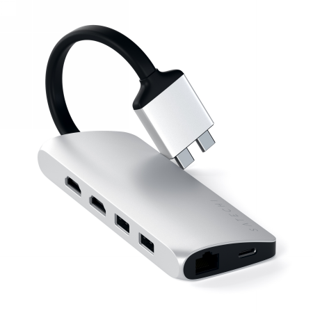 Satechi Dual Multimedia Hub Type-C for MacBook with Dual USB-C, PD, 60W, 2x USB-A, 2x HDMI 4K