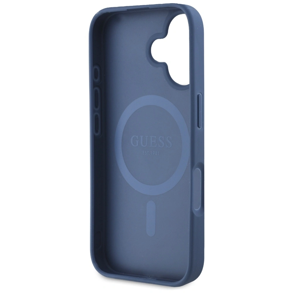 Guess Grained Printed Flower Pattern MagSafe Apple iPhone 16 blue