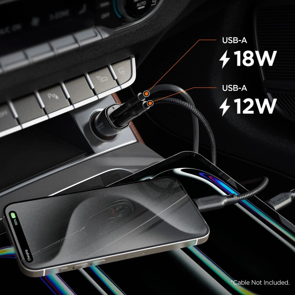 Spigen Essential EV302 2-port USB-A Car Charger 30W Black