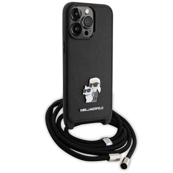 Karl Lagerfeld KLHCP15XSAKCPSK Apple iPhone 15 Pro Max hardcase Crossbody Saffiano Metal Pin Karl & Choupette black