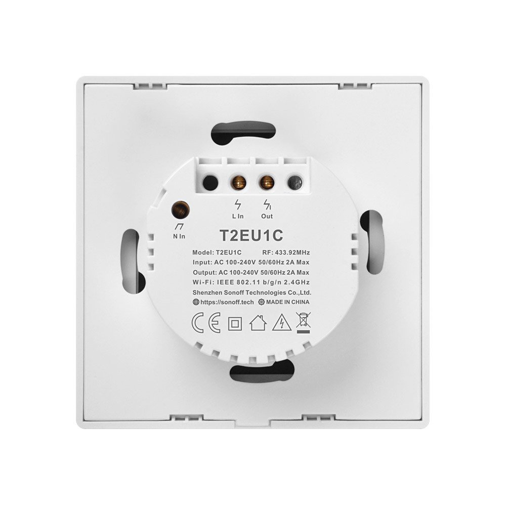 Touch light switch WiFi + RF 433 Sonoff T2 EU TX (1-channel) white