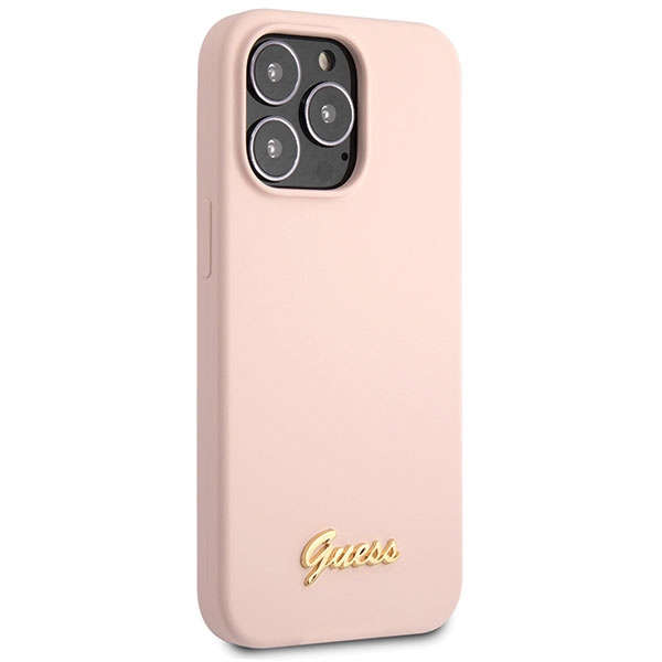 Guess GUHCP13XLSLMGLP Apple iPhone 13 Pro Max light pink hardcase Silicone Script Gold Logo