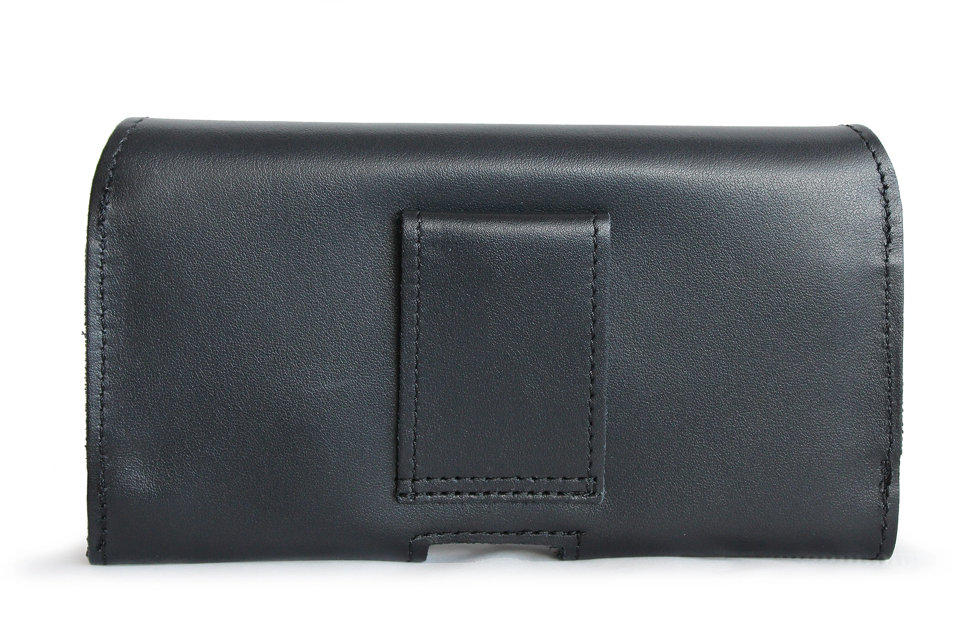 Skórzana kabura LURESKO FREYA XL do paska etui na telefon 165x82x10mm (czarny gładki czarna nić)