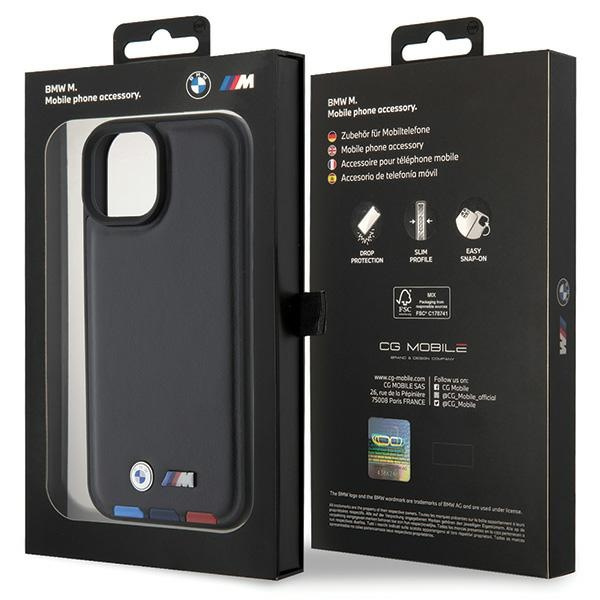 BMW BMHCP15S22PTDK Apple iPhone 15 Leather Stamp Tricolor black