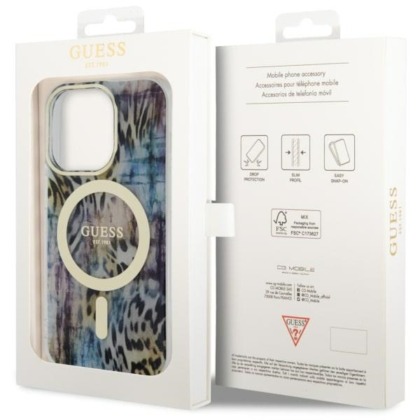 Guess GUHMP14LHLEOPWB Apple iPhone 14 Pro blue hardcase Leopard MagSafe